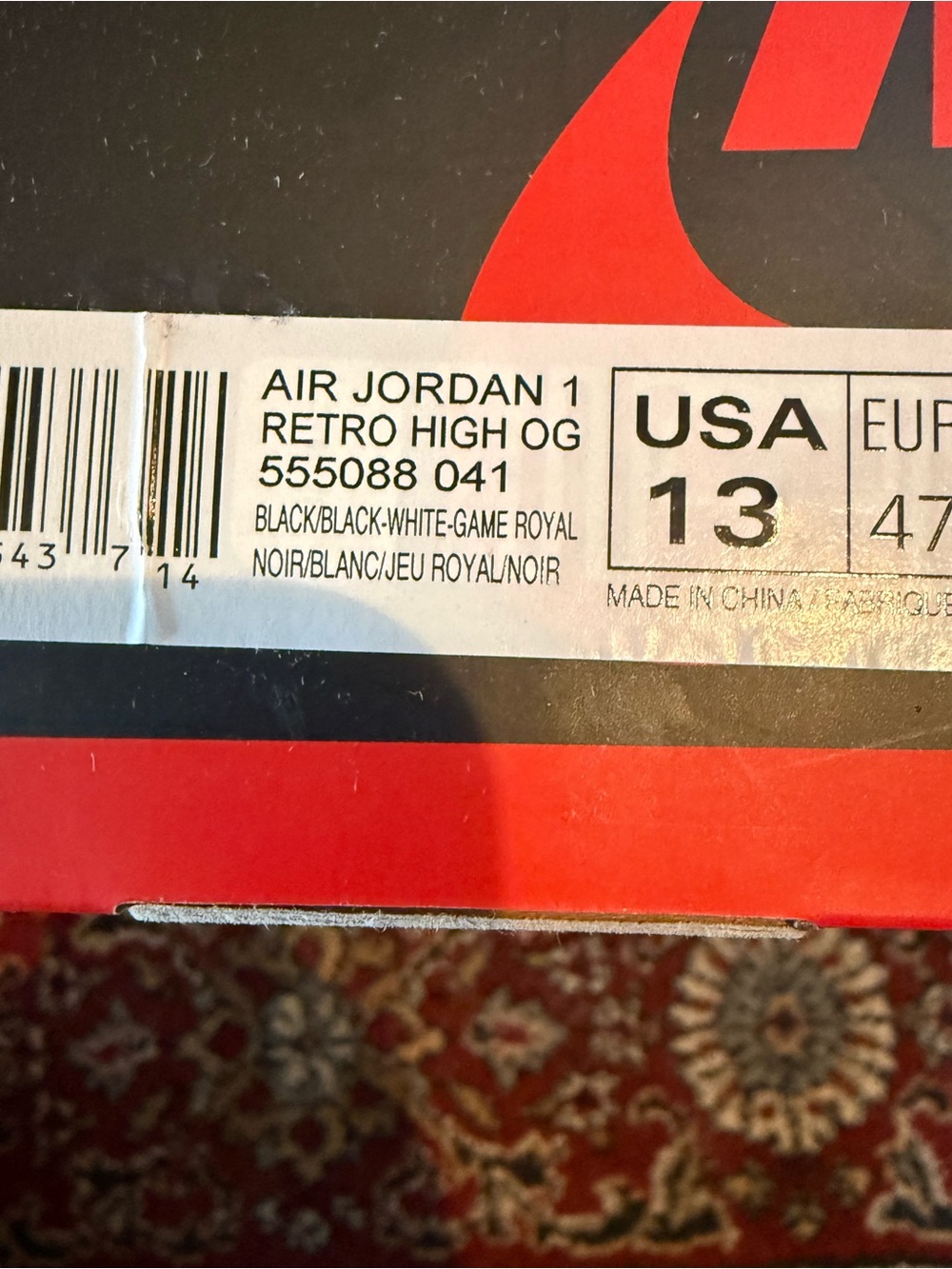Jordan 1 Retro High Royal Toe— Black/White/Royal Blue Sneakers - Picture 6 of 6